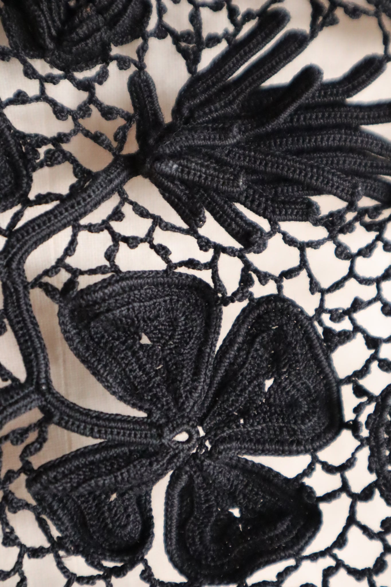 1900s French Hand Crochet Lace Bolero – Black Floral Motif