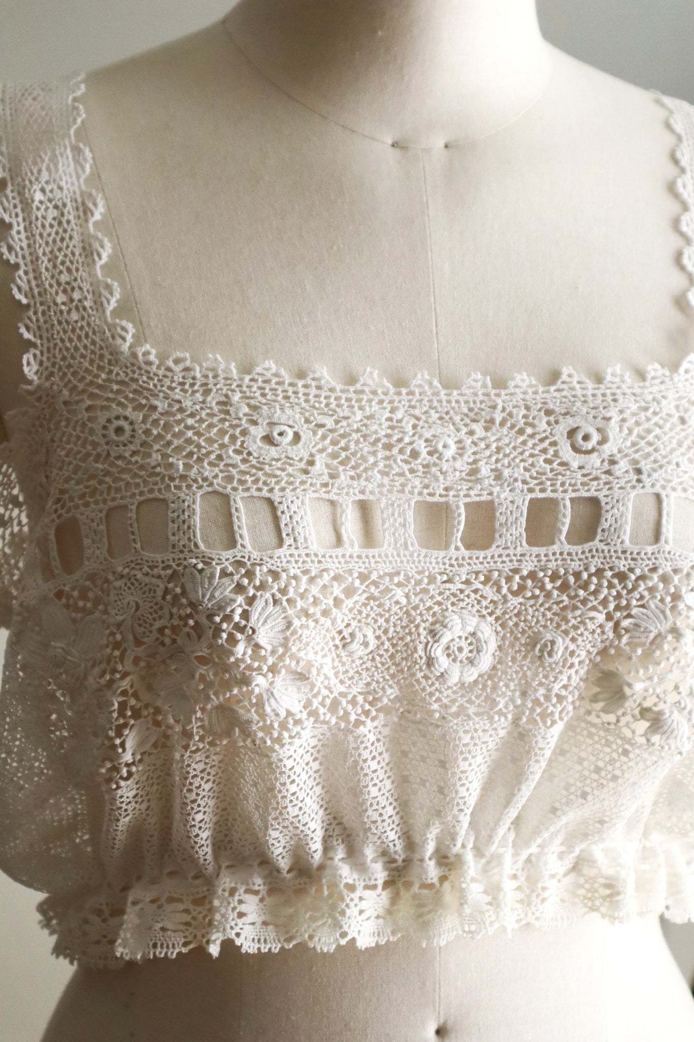Handcrafted Corset Cover with Antique French Hand-Crocheted Lace