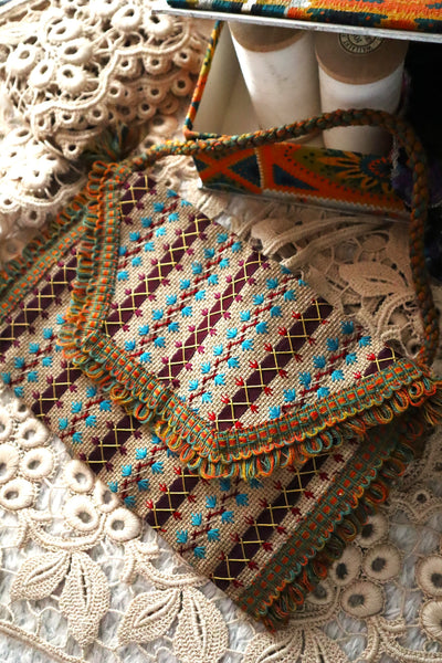 1900s French Embroidery Bag with Silk Lining