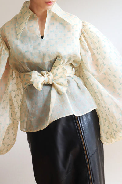 70s Balloon Sleeve Sheer Blouse