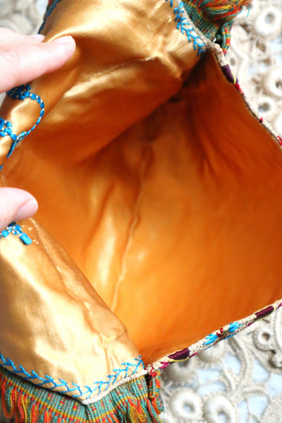 1900s French Embroidery Bag with Silk Lining