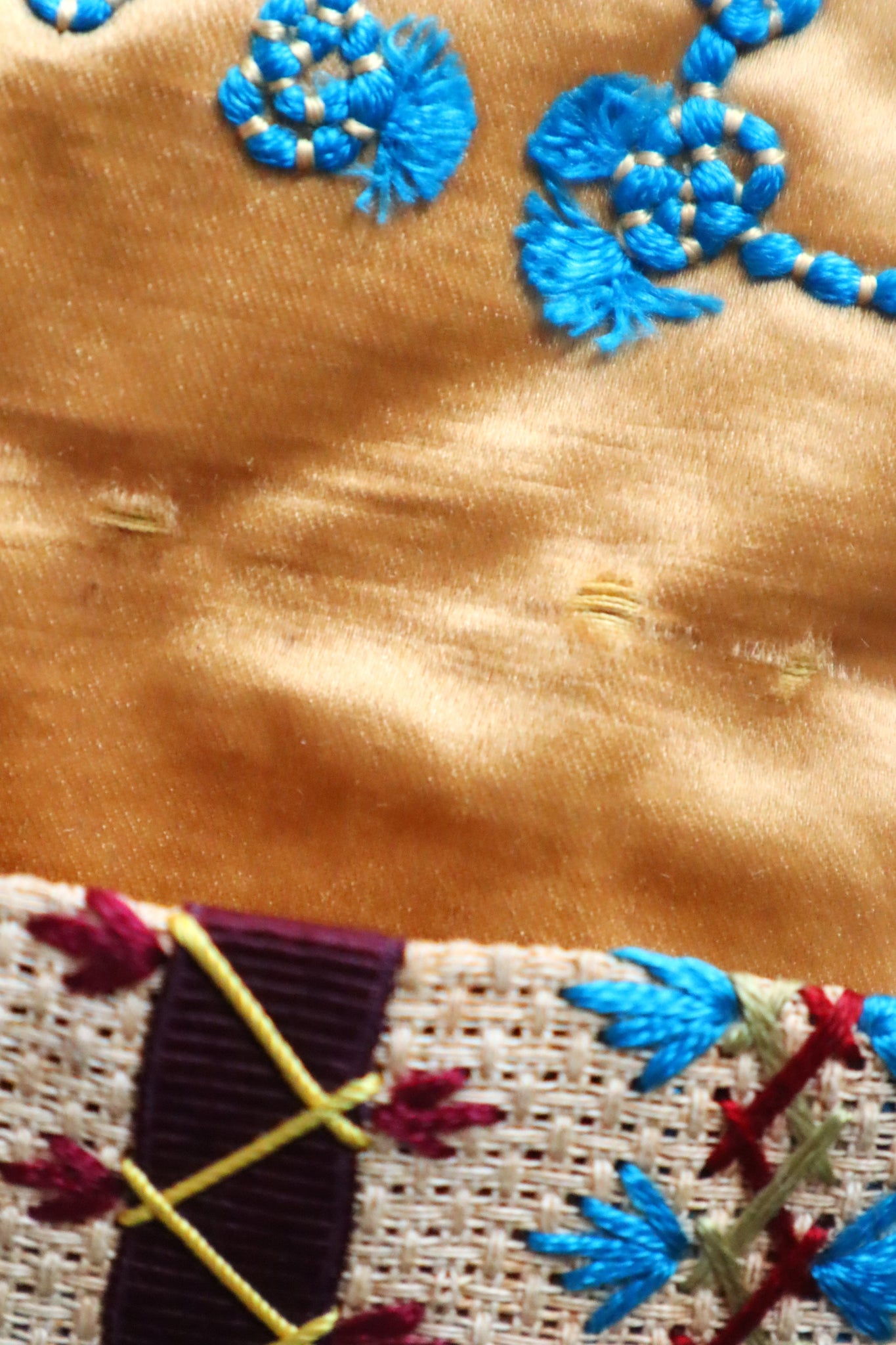 1900s French Embroidery Bag with Silk Lining