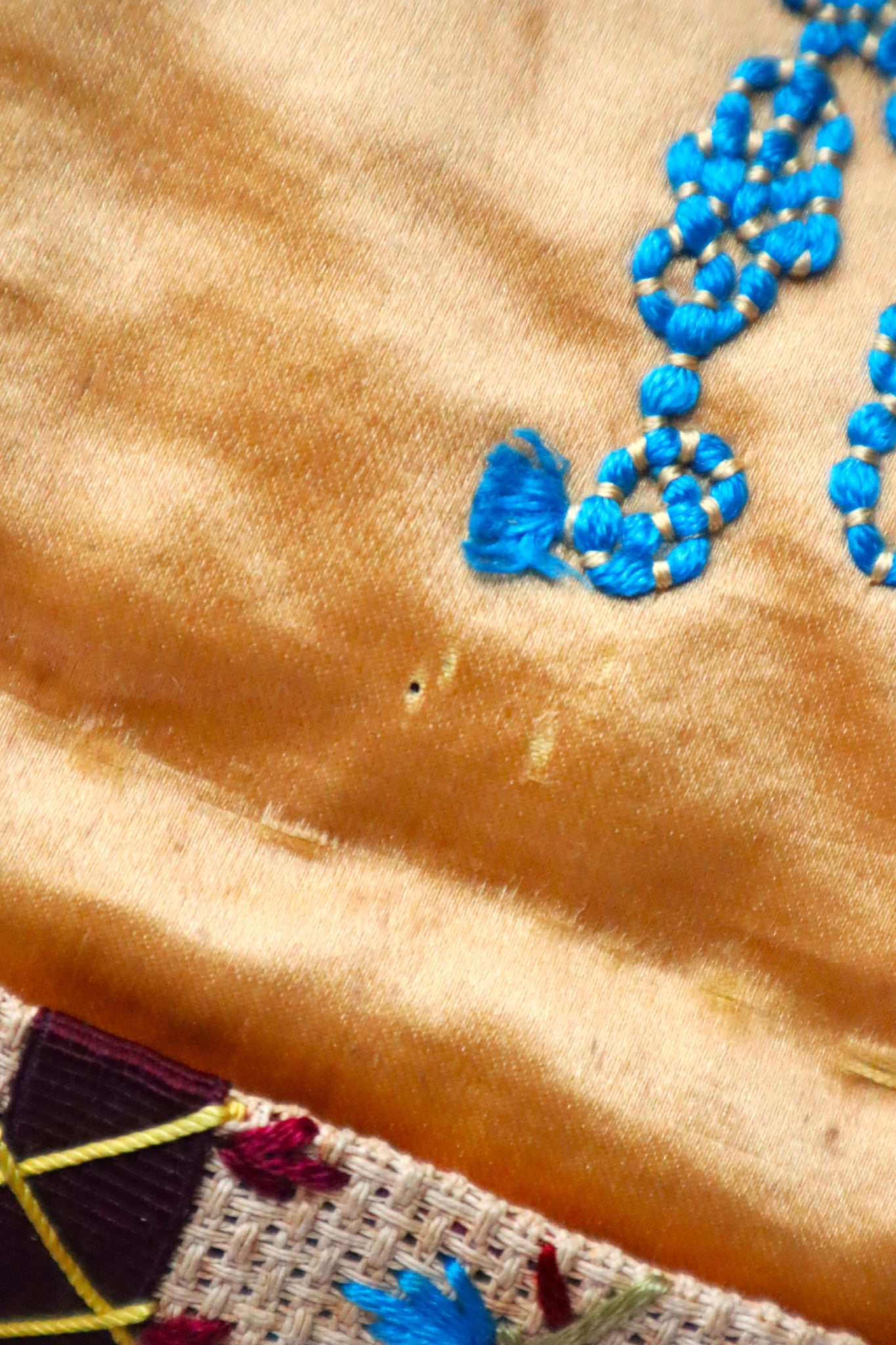 1900s French Embroidery Bag with Silk Lining