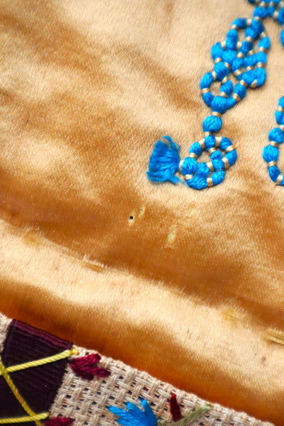 1900s French Embroidery Bag with Silk Lining