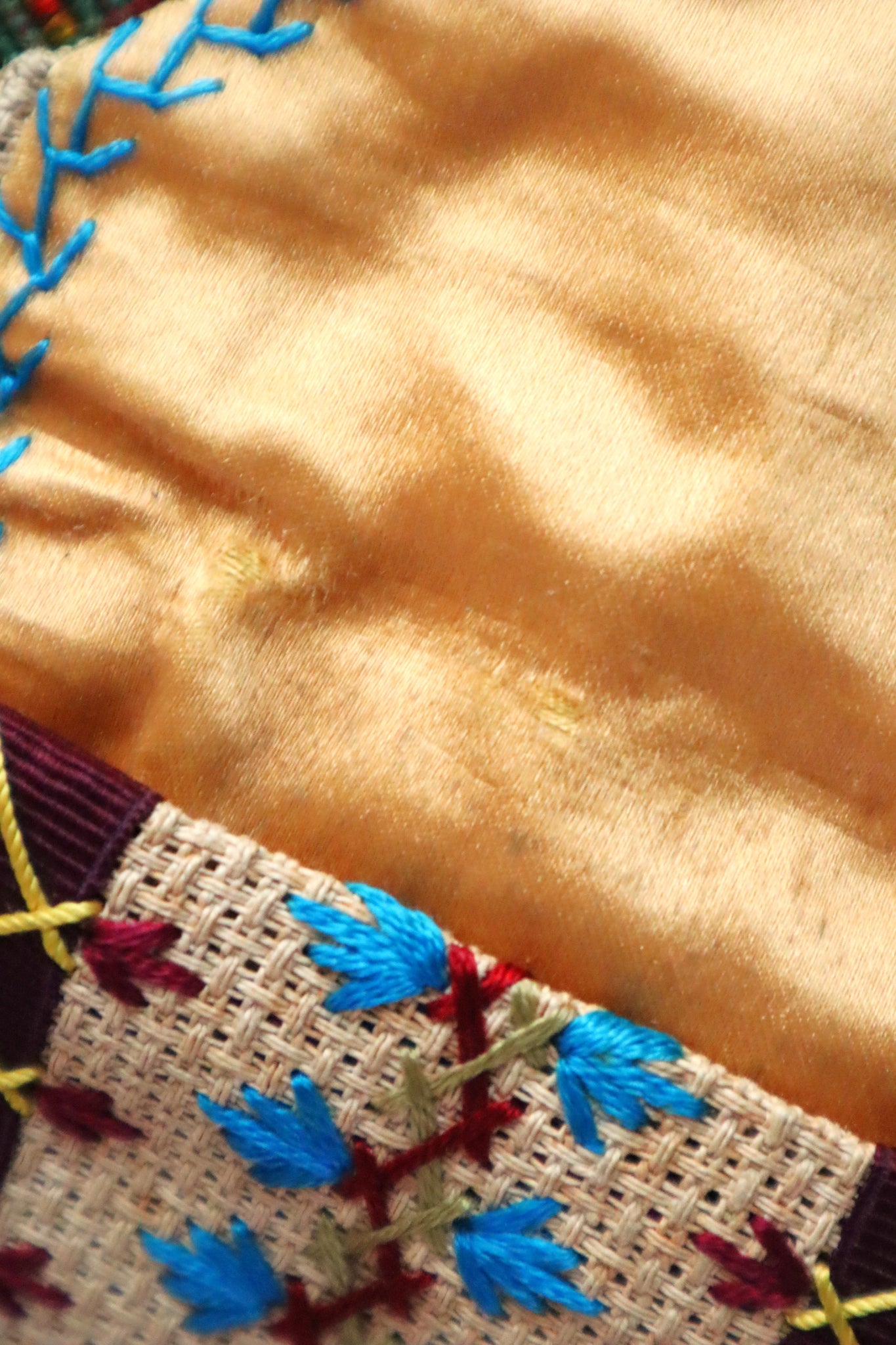 1900s French Embroidery Bag with Silk Lining