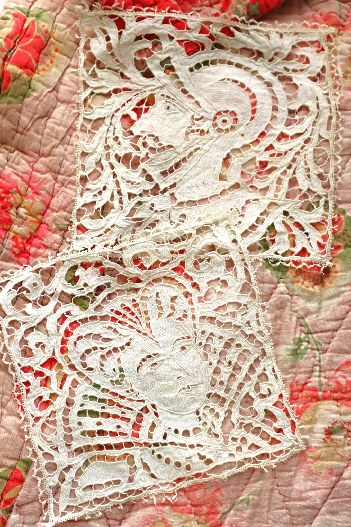 1920s French Richelieu Lace Portrait Panels