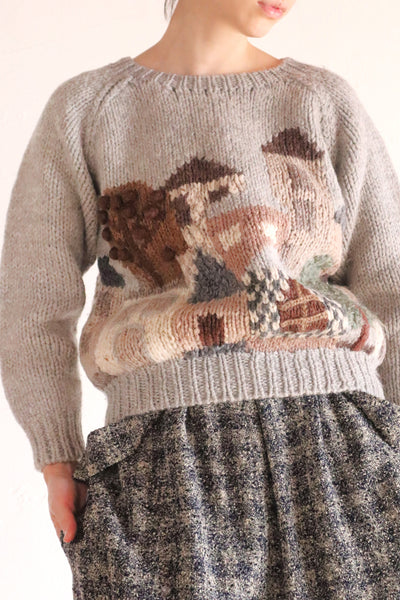 80s 3D Hand Knit Chunky Wool Sweater