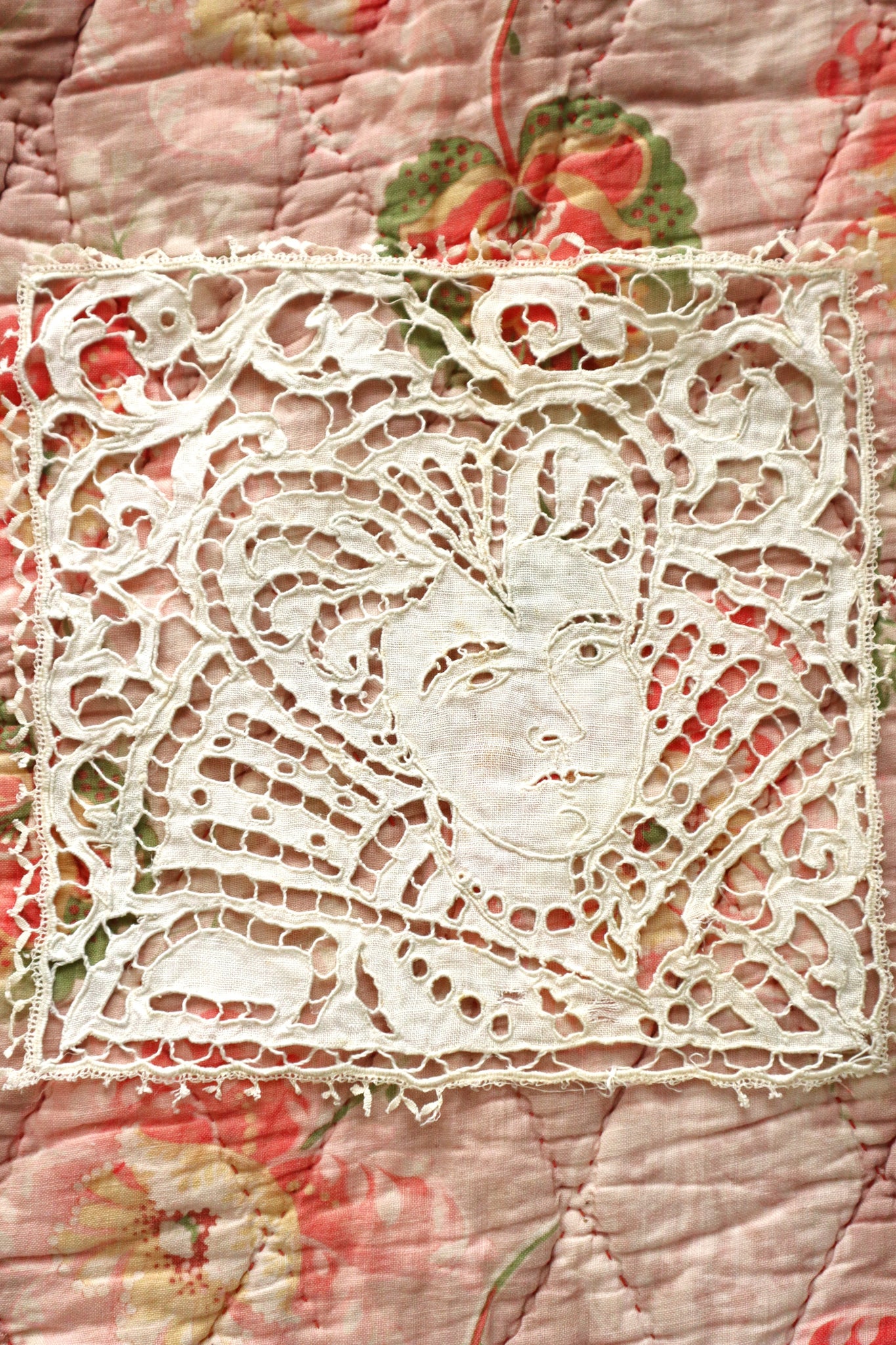 1920s French Richelieu Lace Portrait Panels