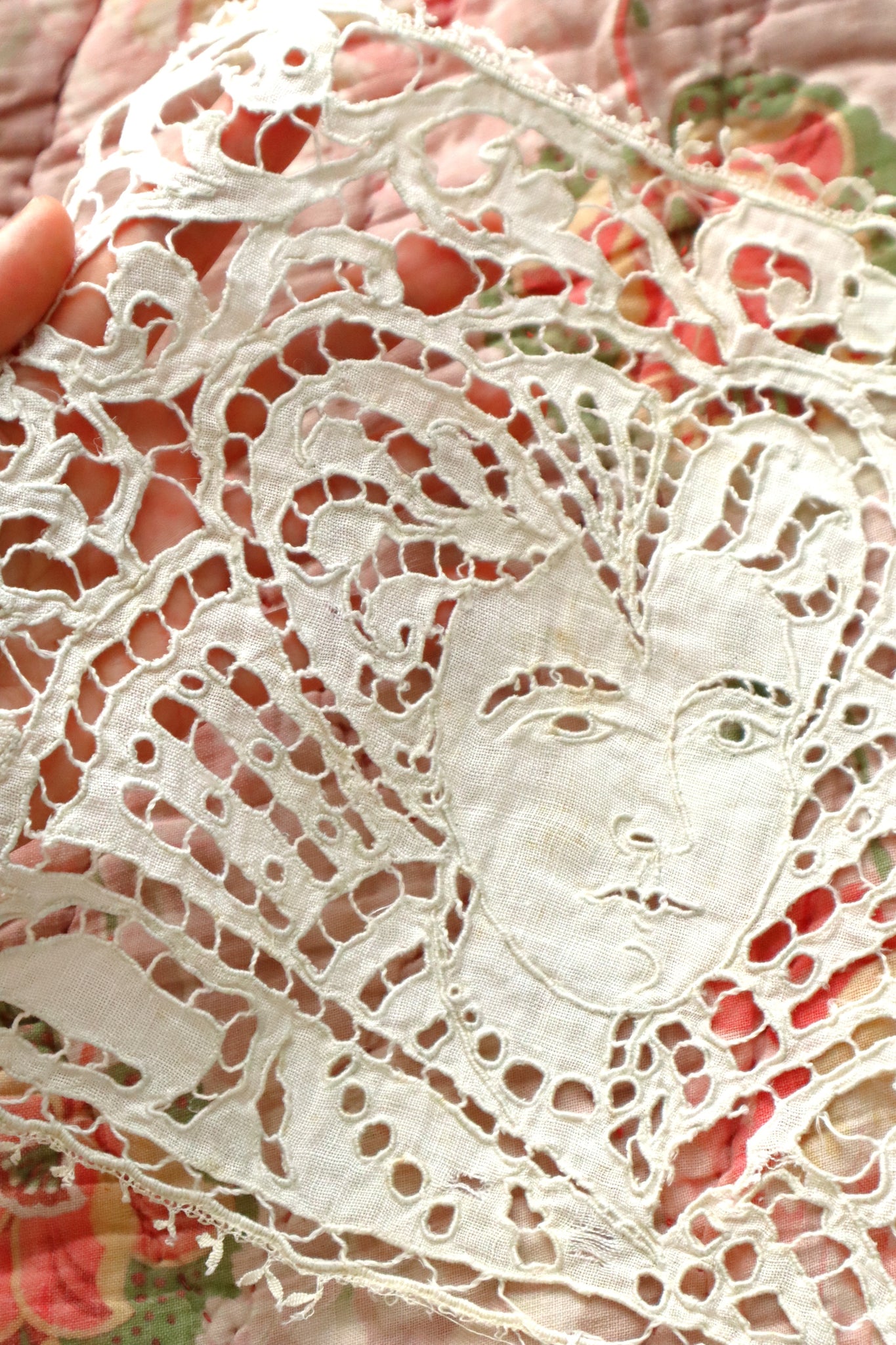アンティーク リシュリュー レースパネル 1920s French Richelieu Lace Portrait Panels – makky