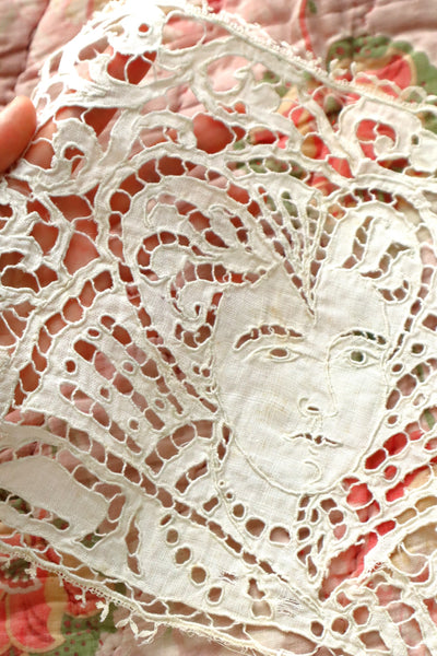 1920s French Richelieu Lace Portrait Panels