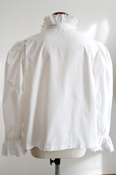 1900s French Hand-Embroidered White Blouse