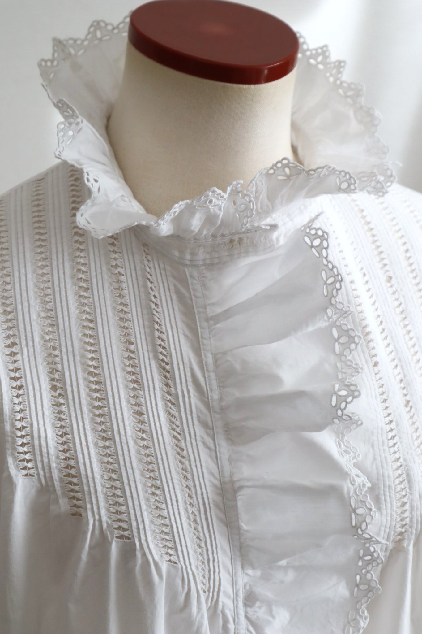 1900s French Hand-Embroidered White Blouse