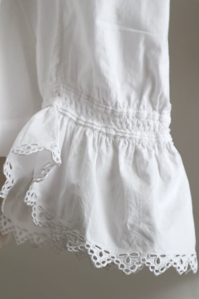 1900s French Hand-Embroidered White Blouse