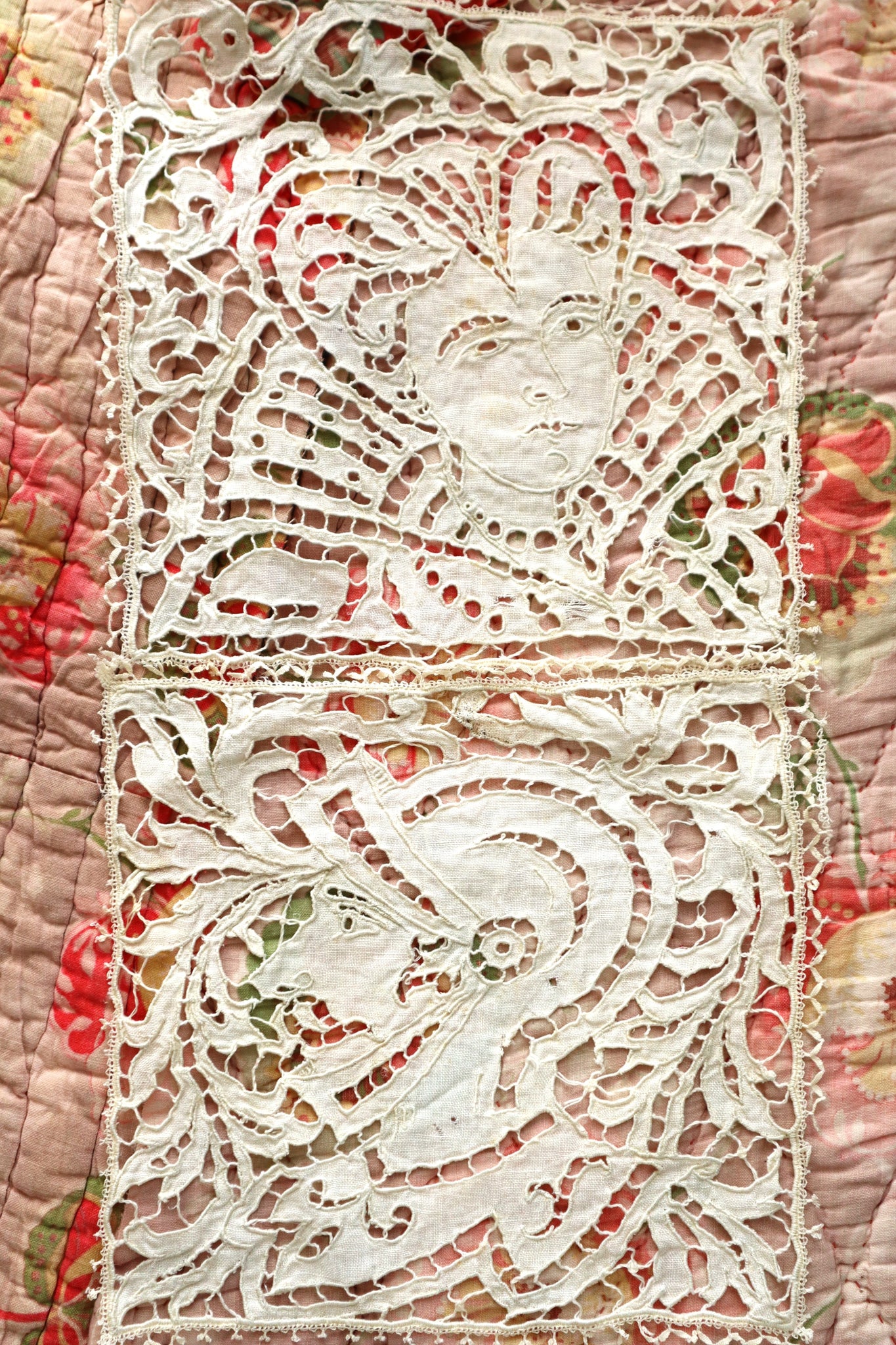 アンティーク リシュリュー レースパネル 1920s French Richelieu Lace Portrait Panels – makky