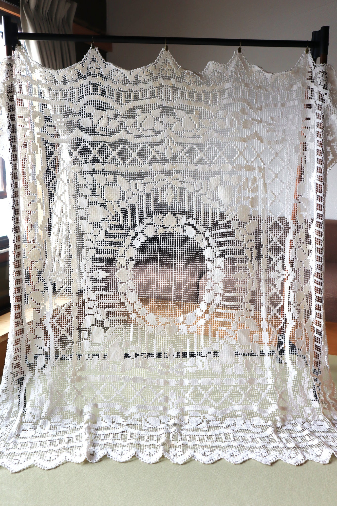 Late 19th Century French Filet Lace Panel Curtain