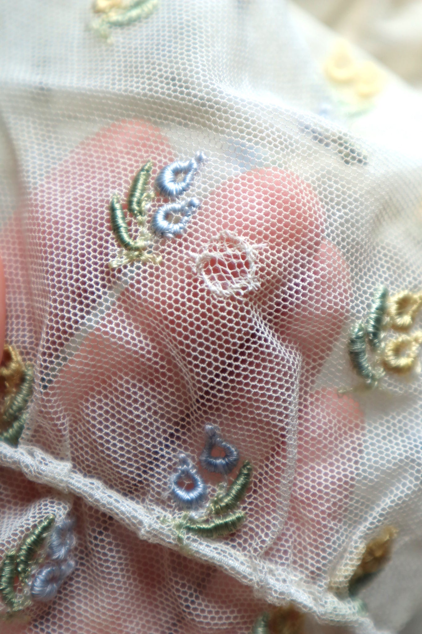 1930s Floral Embroidery Tulle Blouse