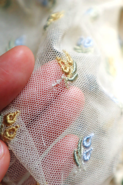 1930s Floral Embroidery Tulle Blouse