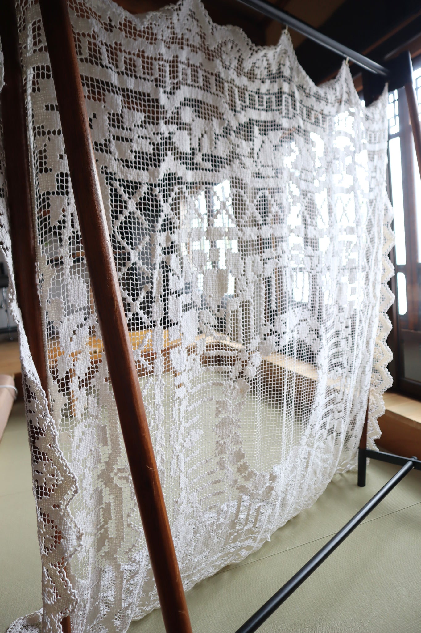 Late 19th Century French Filet Lace Panel Curtain