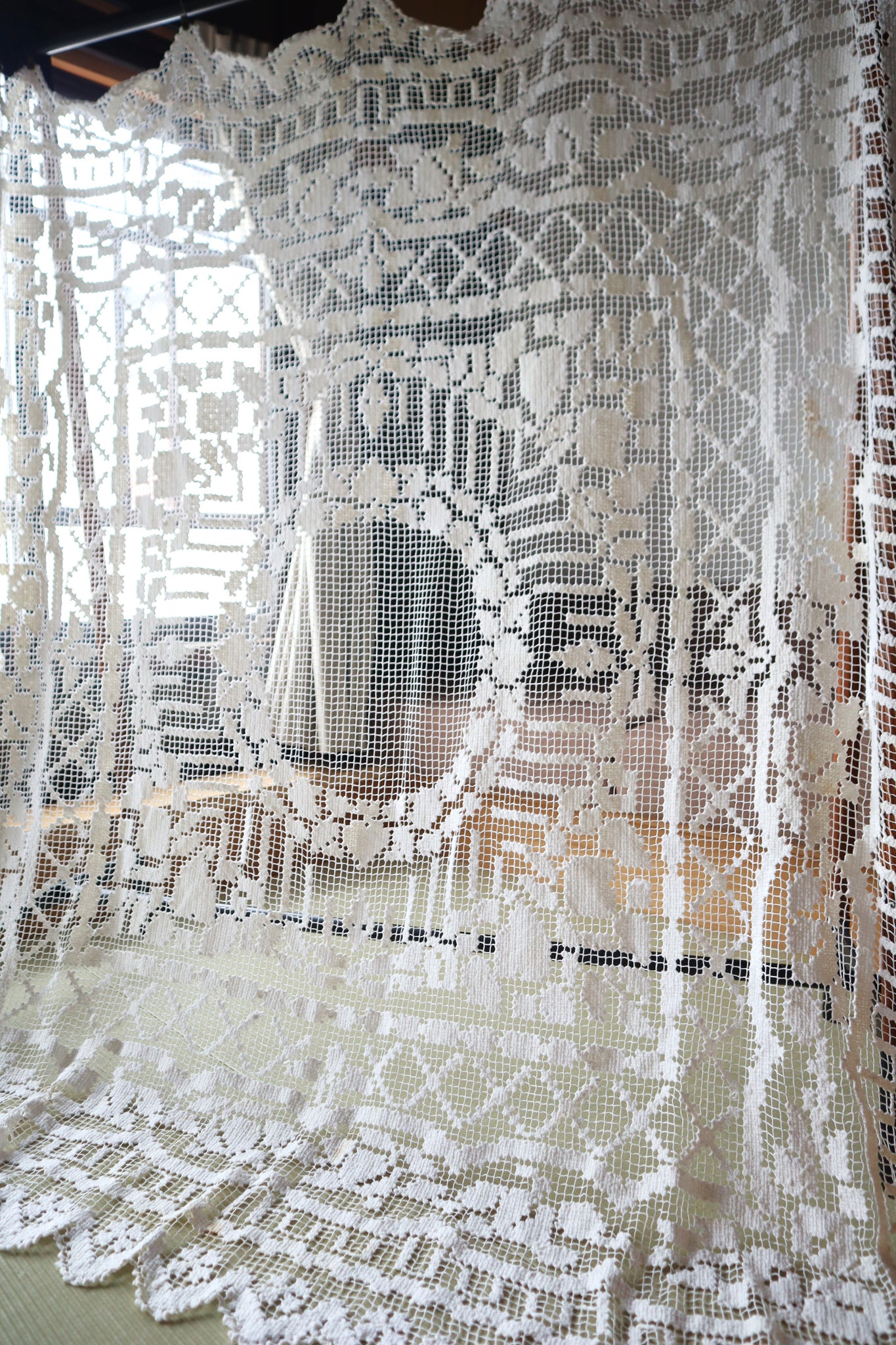 Late 19th Century French Filet Lace Panel Curtain