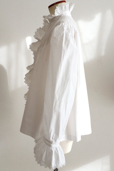 1900s French Hand-Embroidered White Blouse