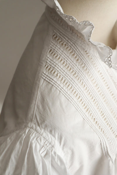 1900s French Hand-Embroidered White Blouse