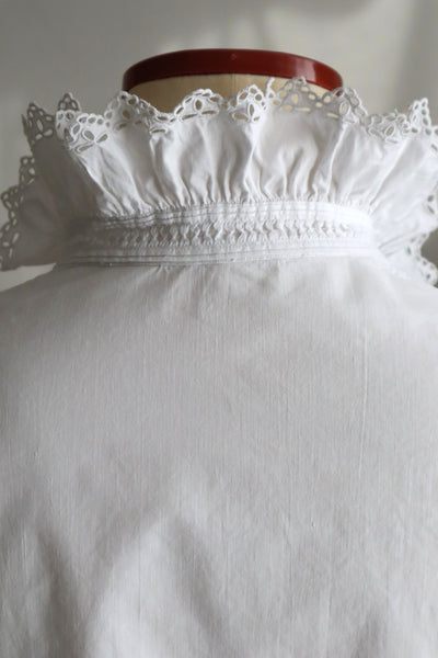 1900s French Hand-Embroidered White Blouse