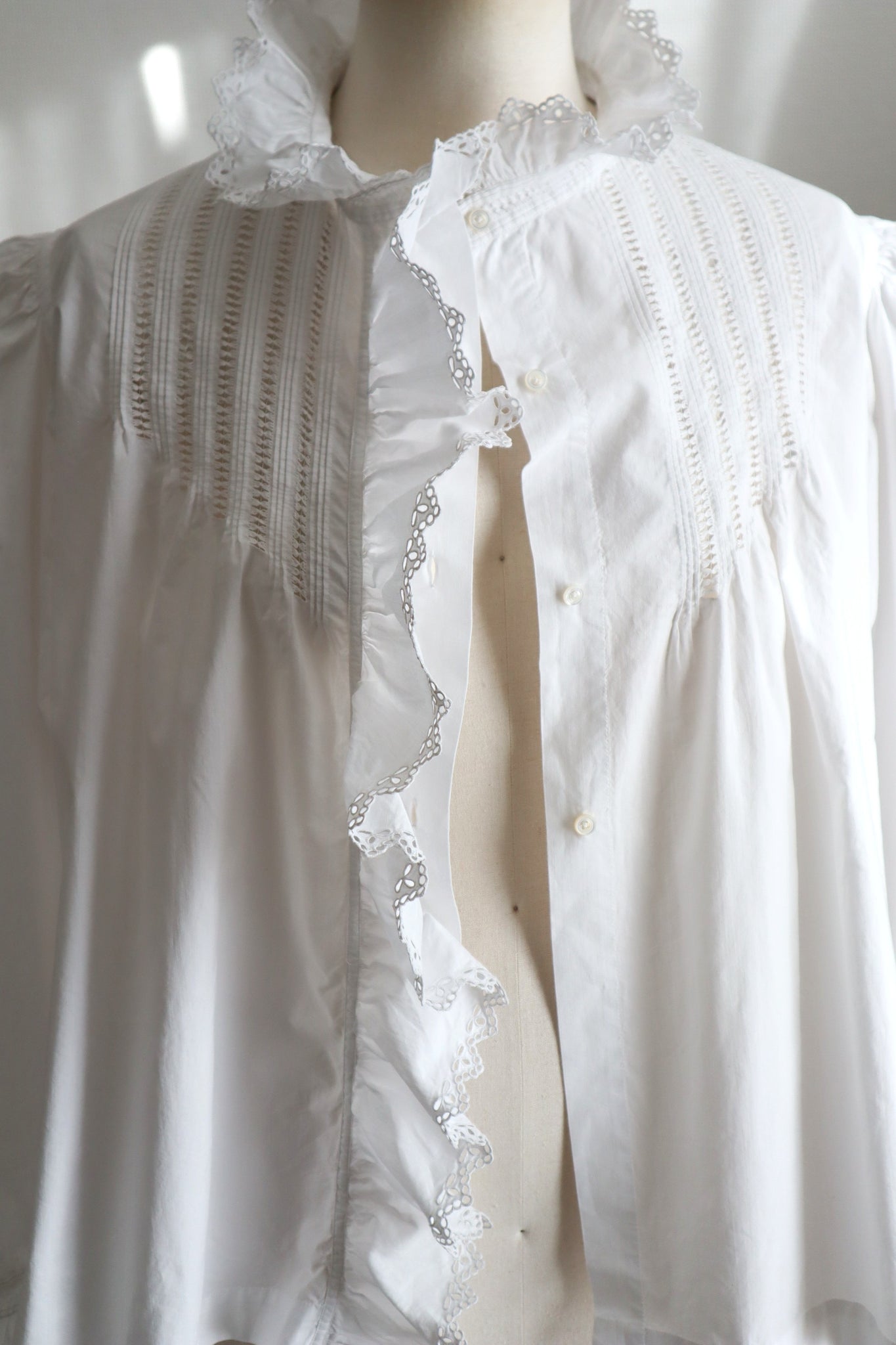 1900s French Hand-Embroidered White Blouse