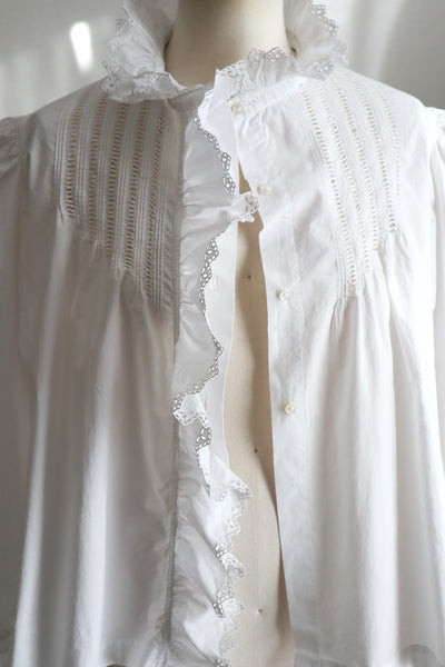 1900s French Hand-Embroidered White Blouse