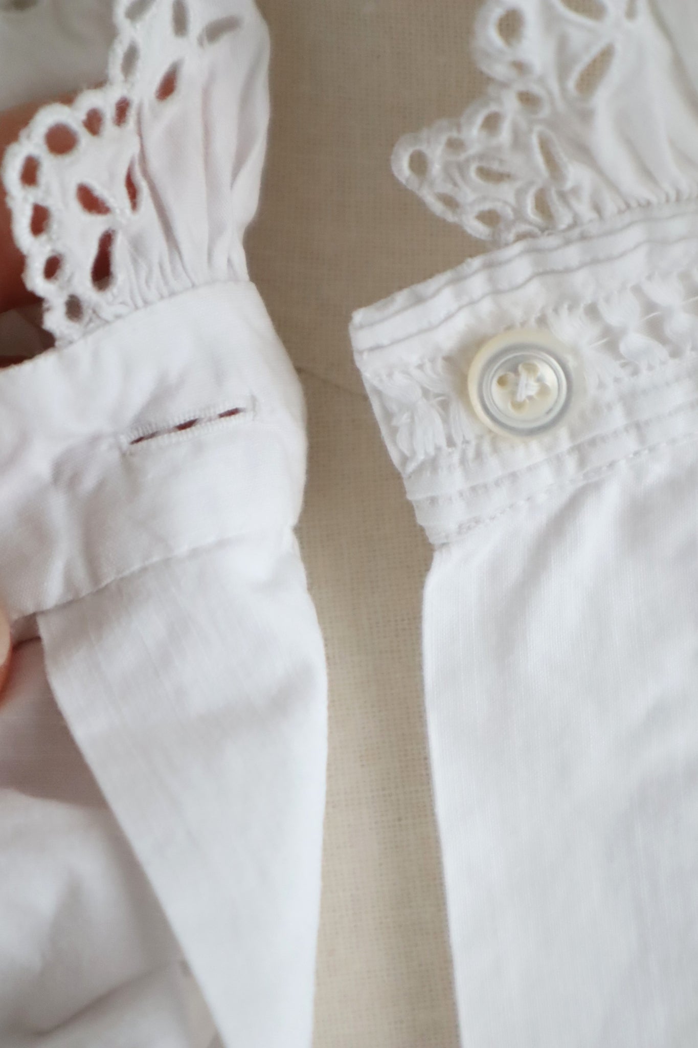 1900s French Hand-Embroidered White Blouse