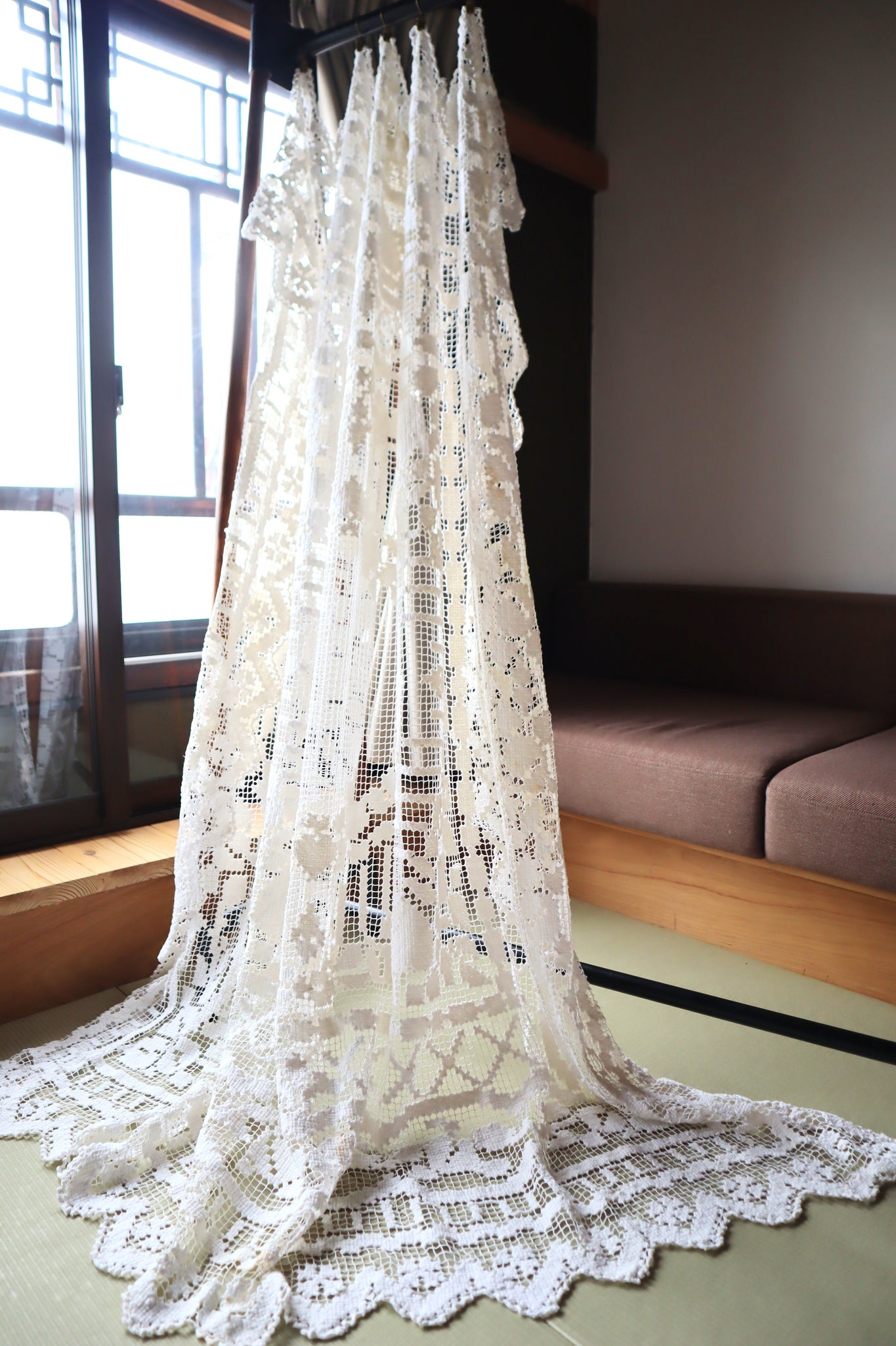 Late 19th Century French Filet Lace Panel Curtain