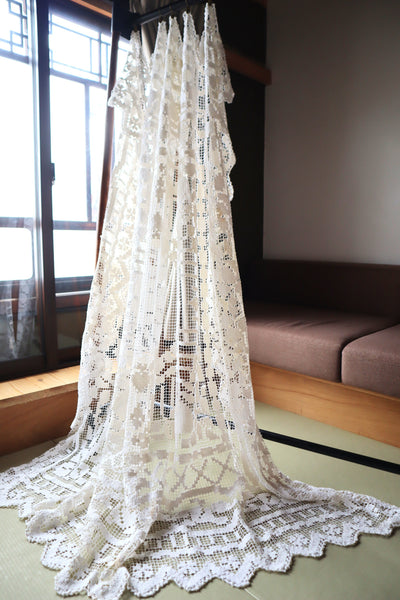 Late 19th Century French Filet Lace Panel Curtain