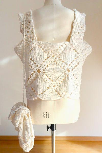 Handmade 70s Crochet Cotton Tops & Bag