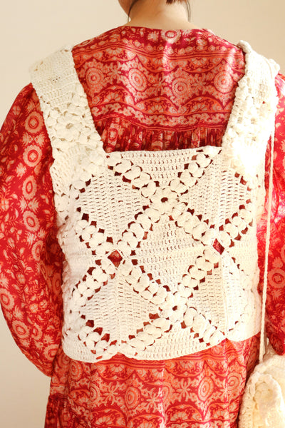 Handmade 70s Crochet Cotton Tops & Bag