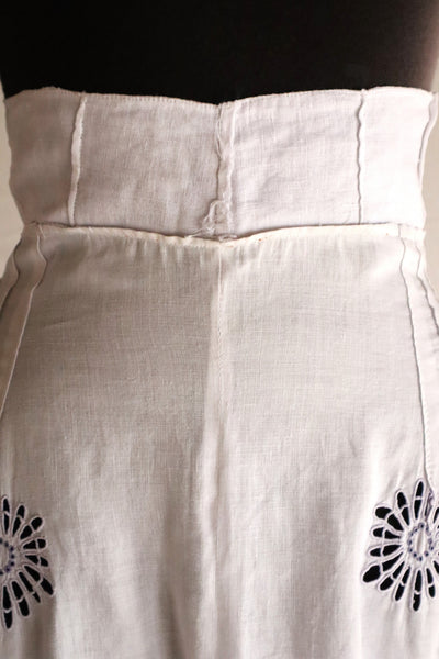 1900s–1910s French Linen Cutwork Embroidered Train Skirt