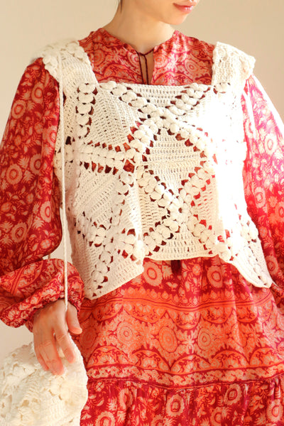 Handmade 70s Crochet Cotton Tops & Bag