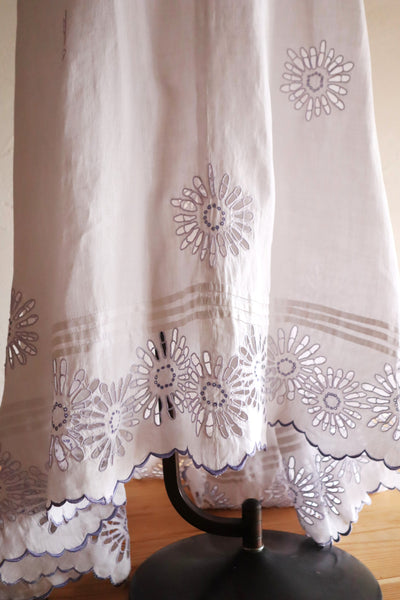 1900s–1910s French Linen Cutwork Embroidered Train Skirt