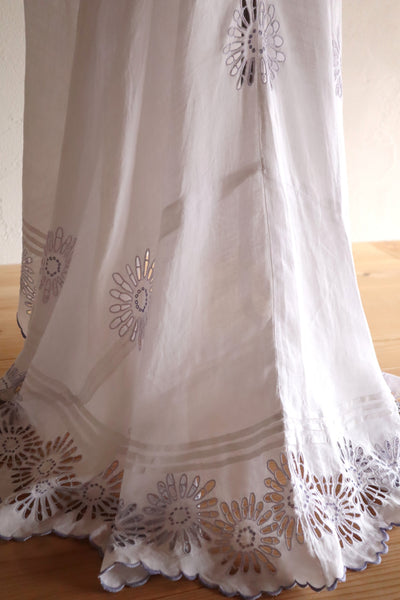 1900s–1910s French Linen Cutwork Embroidered Train Skirt