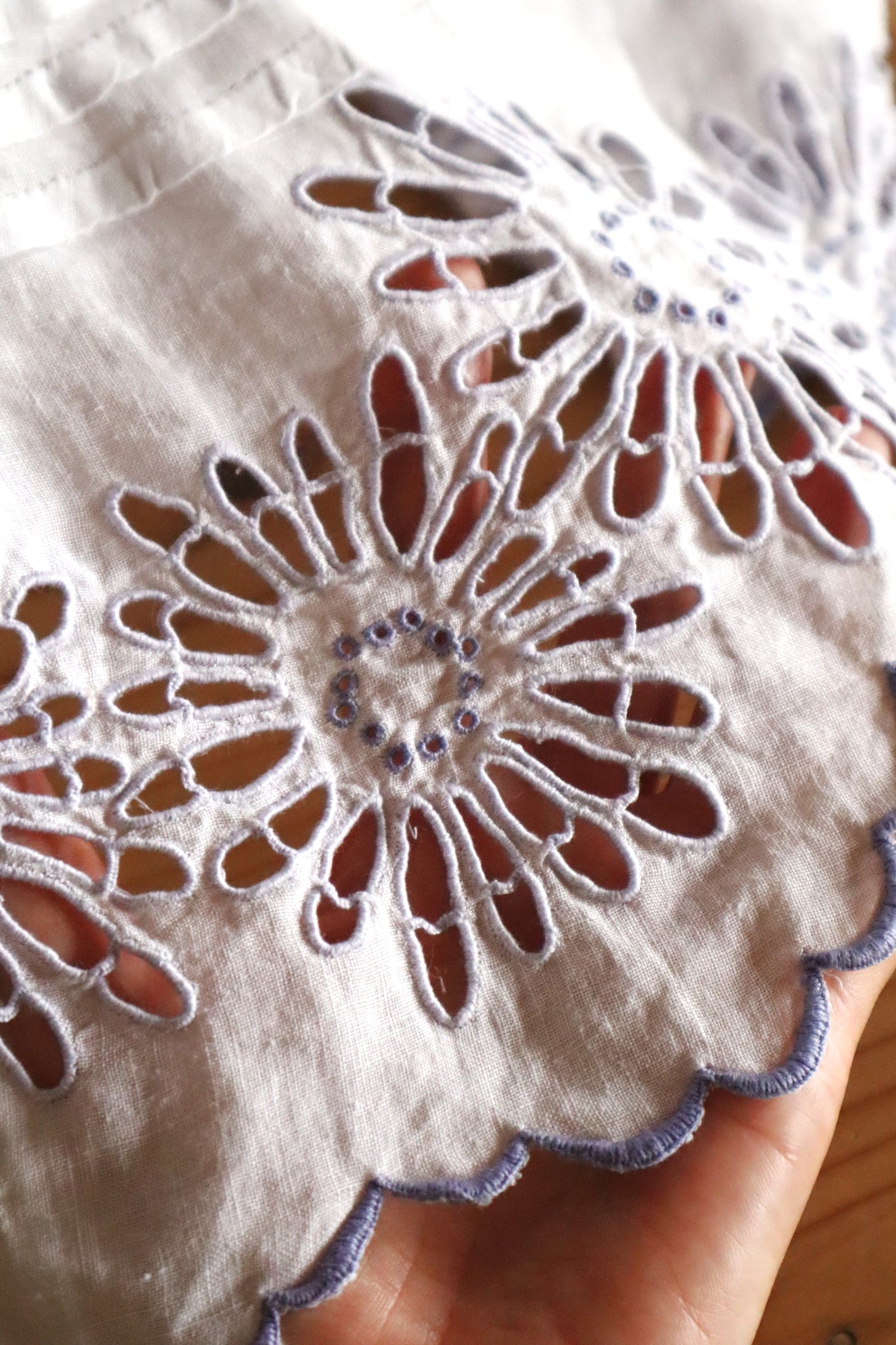 1900s–1910s French Linen Cutwork Embroidered Train Skirt