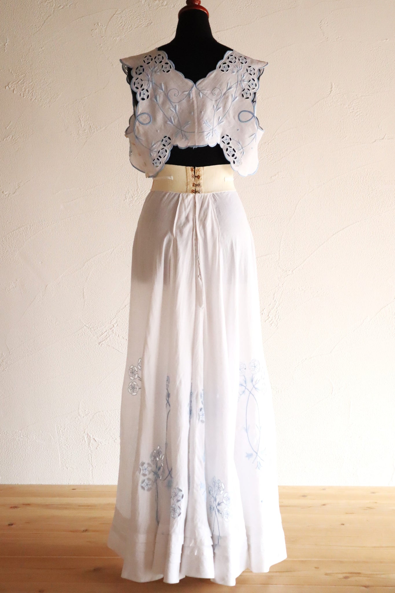 1900s–1910s French Linen Cutwork Embroidered Two-Piece Ensemble