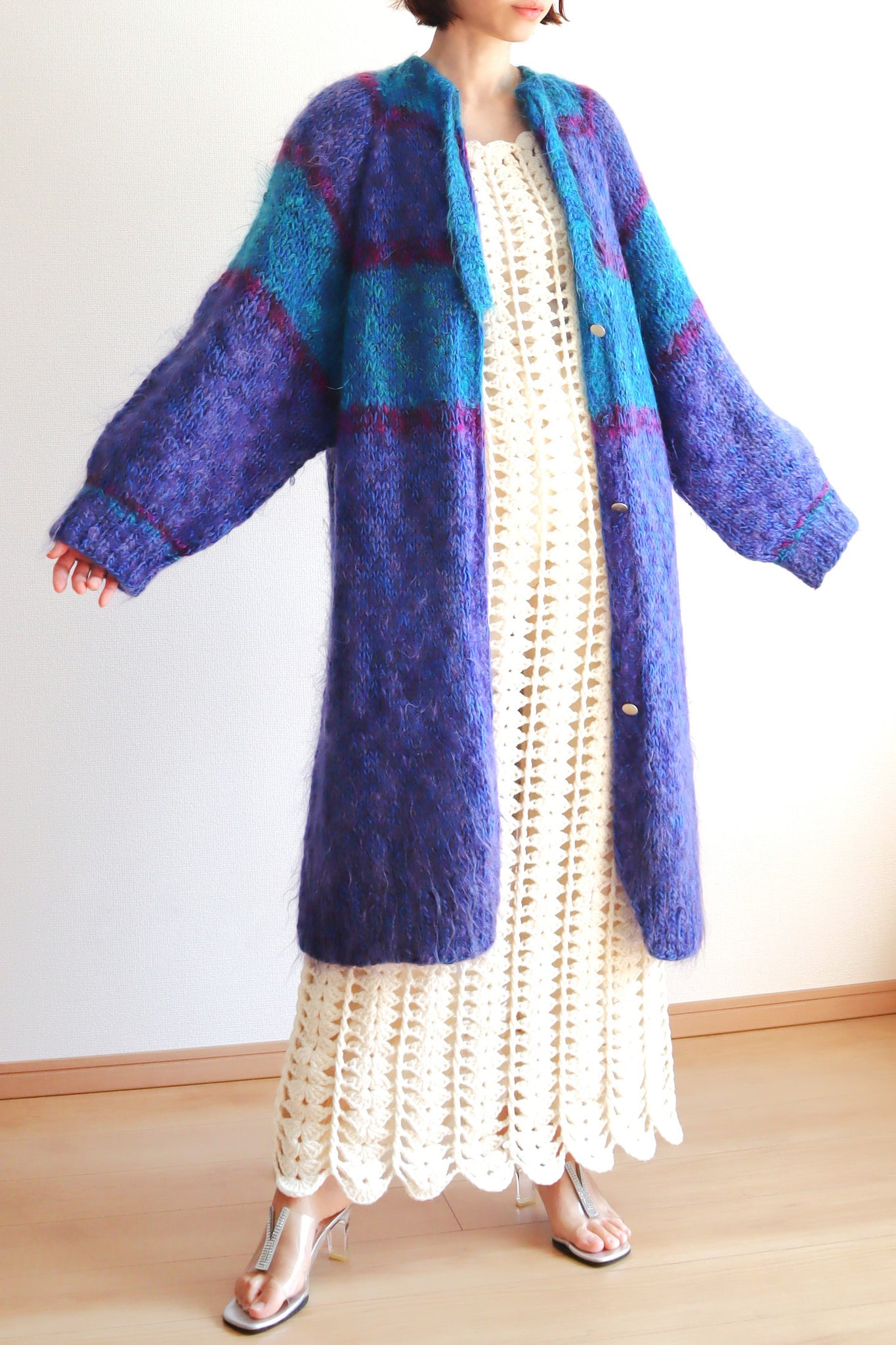 80s Blue Mohair Knit Coat
