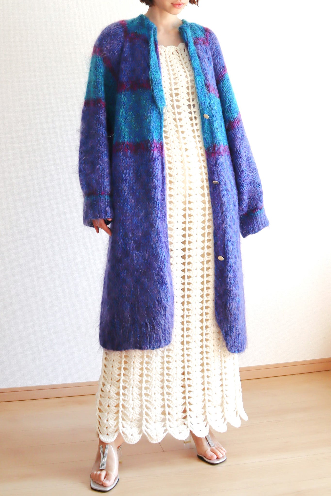 80s Blue Mohair Knit Coat
