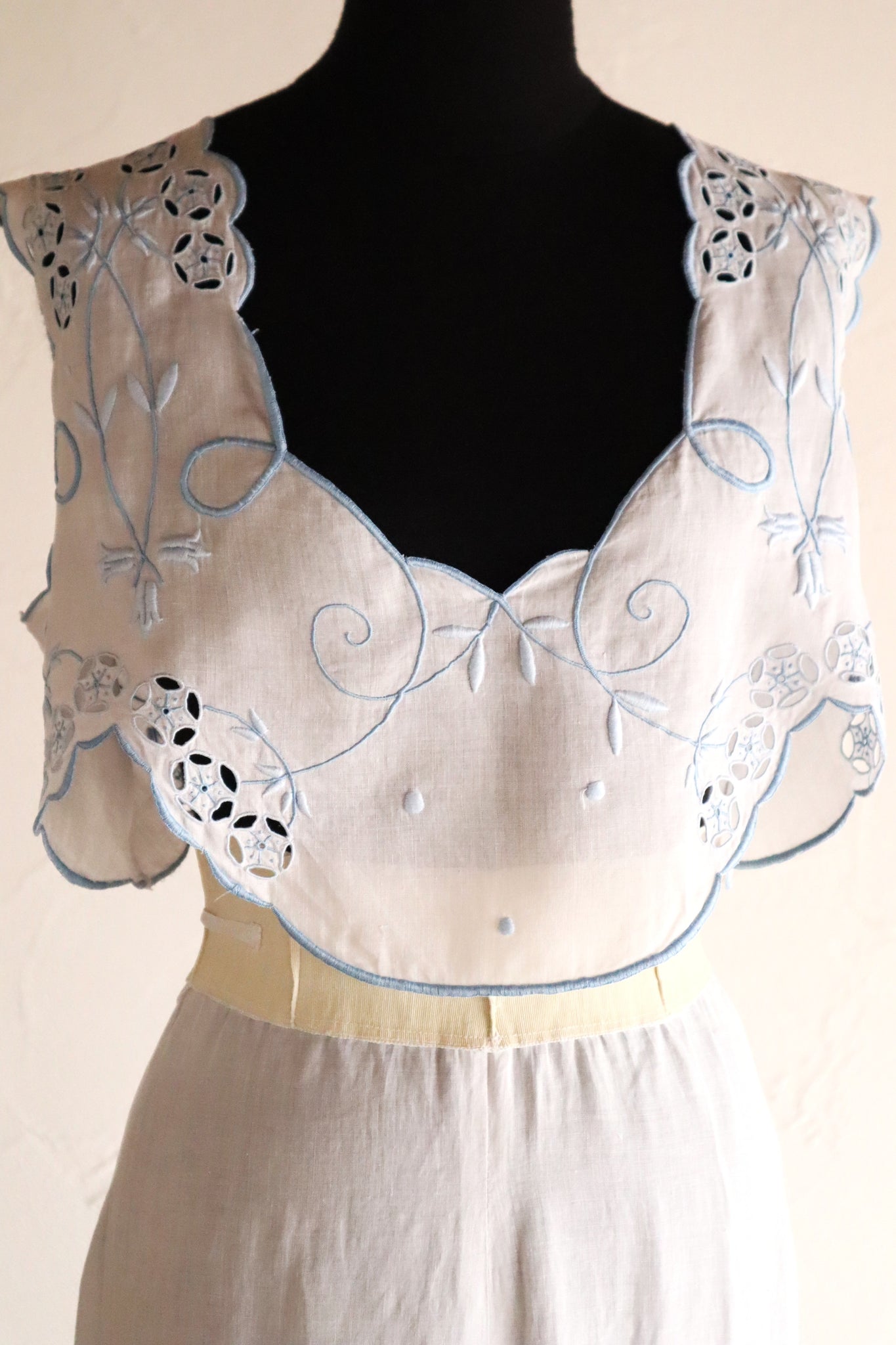 1900s–1910s French Linen Cutwork Embroidered Two-Piece Ensemble