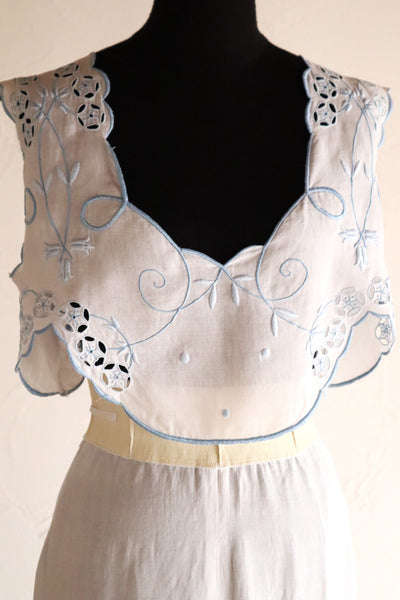 1900s–1910s French Linen Cutwork Embroidered Two-Piece Ensemble
