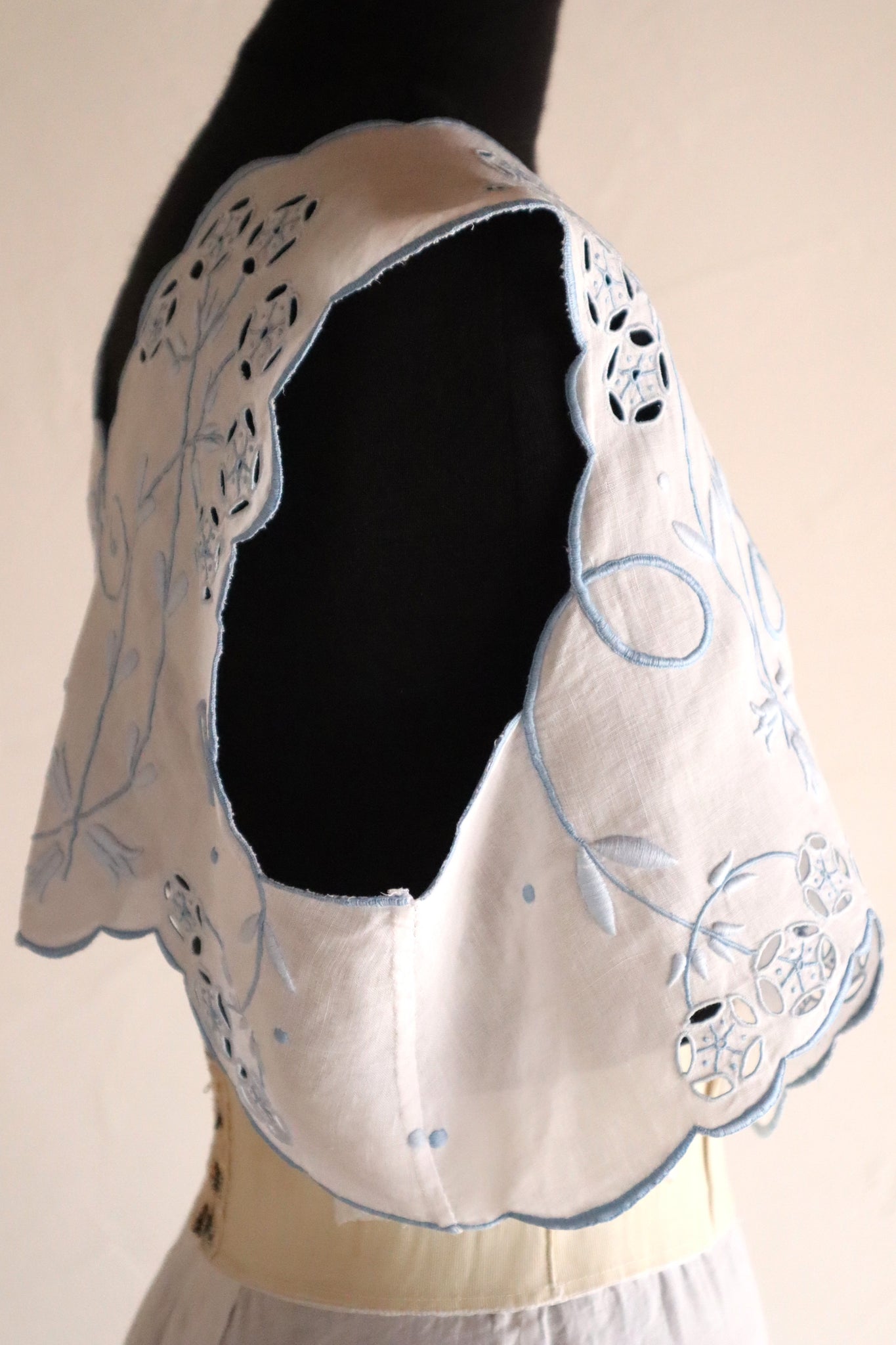 1900s–1910s French Linen Cutwork Embroidered Two-Piece Ensemble
