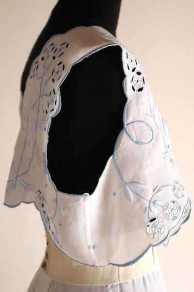 1900s–1910s French Linen Cutwork Embroidered Two-Piece Ensemble