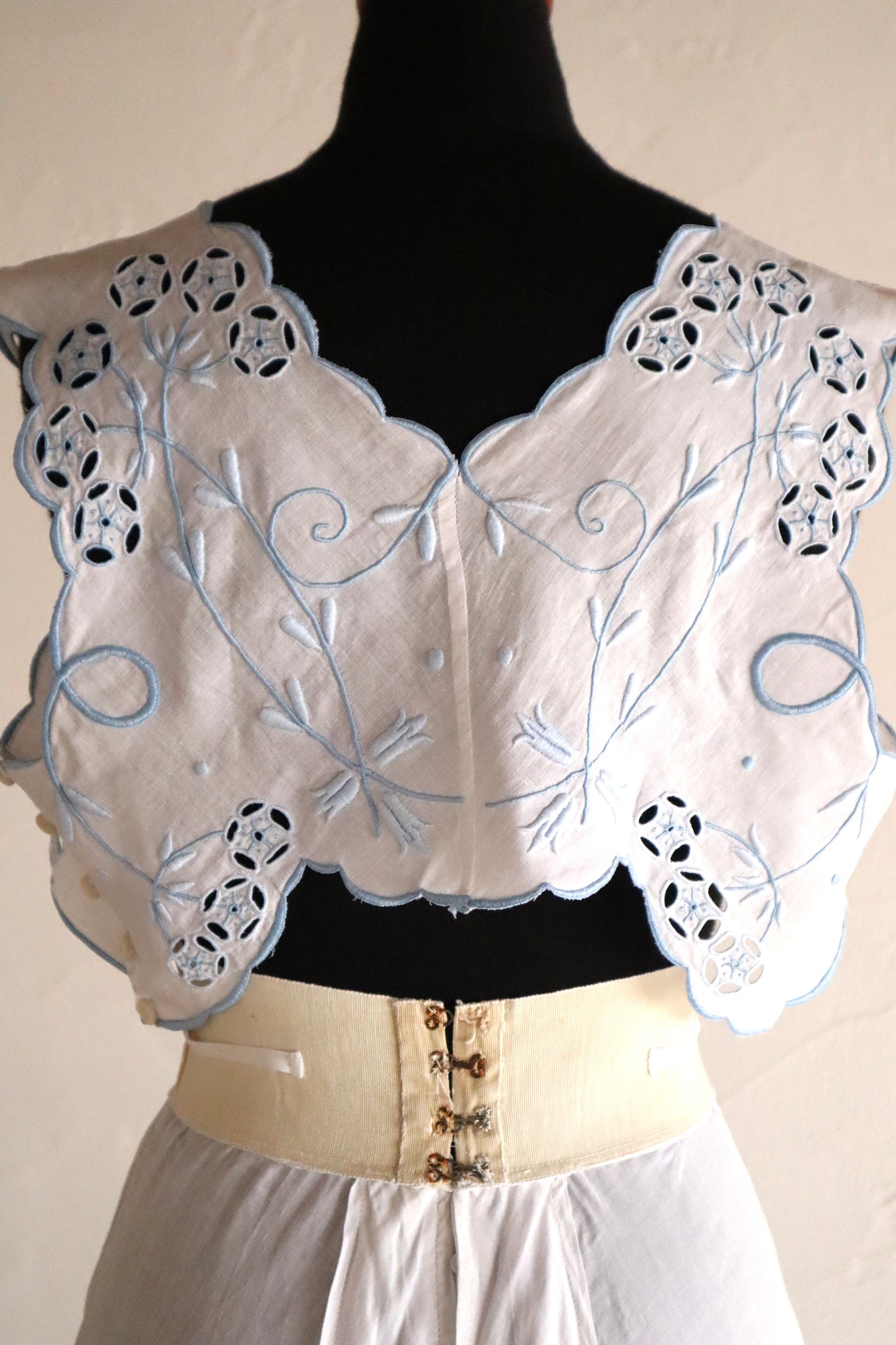 1900s–1910s French Linen Cutwork Embroidered Two-Piece Ensemble