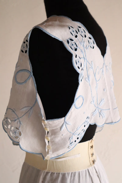1900s–1910s French Linen Cutwork Embroidered Two-Piece Ensemble