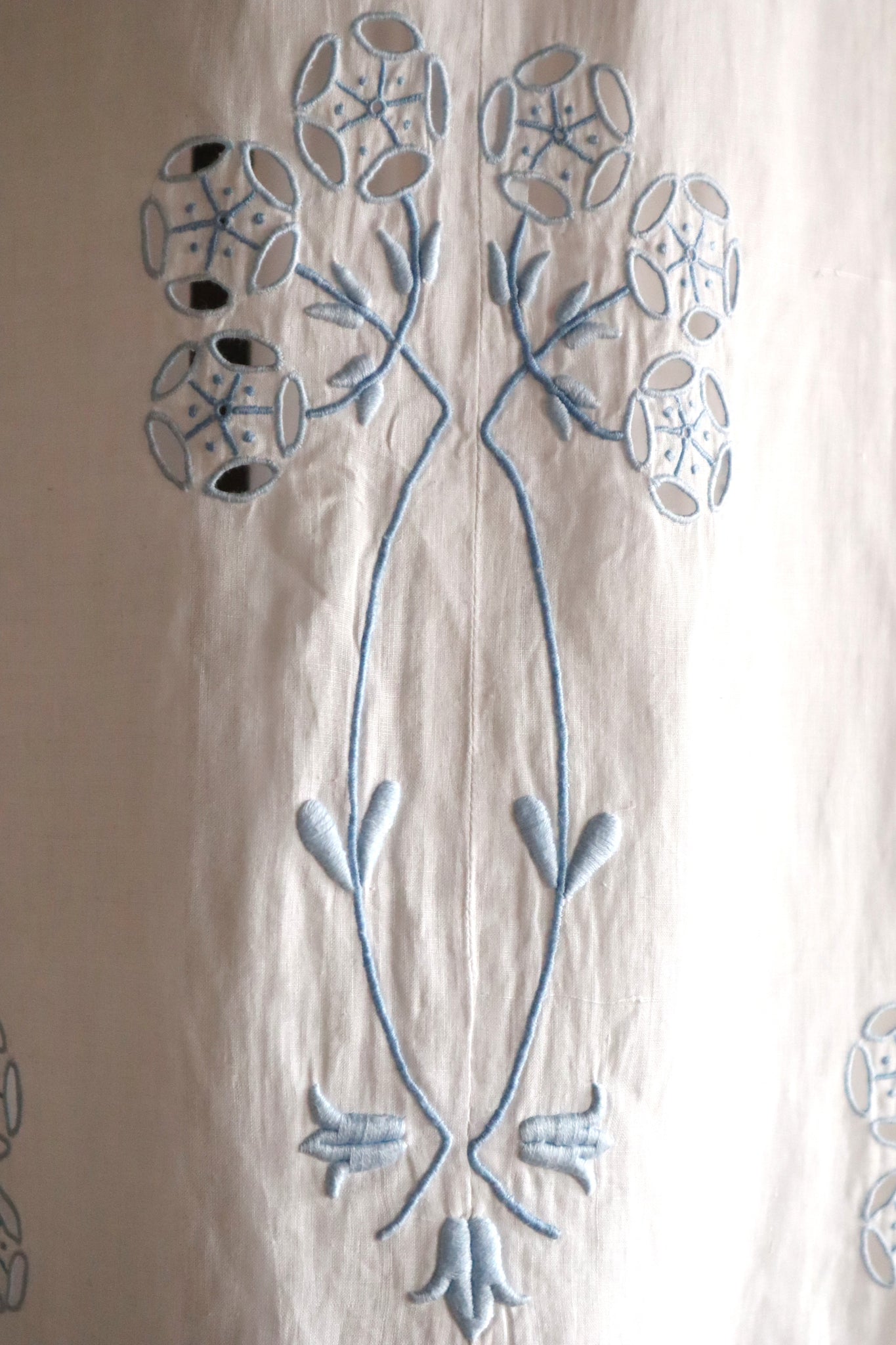 1900s–1910s French Linen Cutwork Embroidered Two-Piece Ensemble