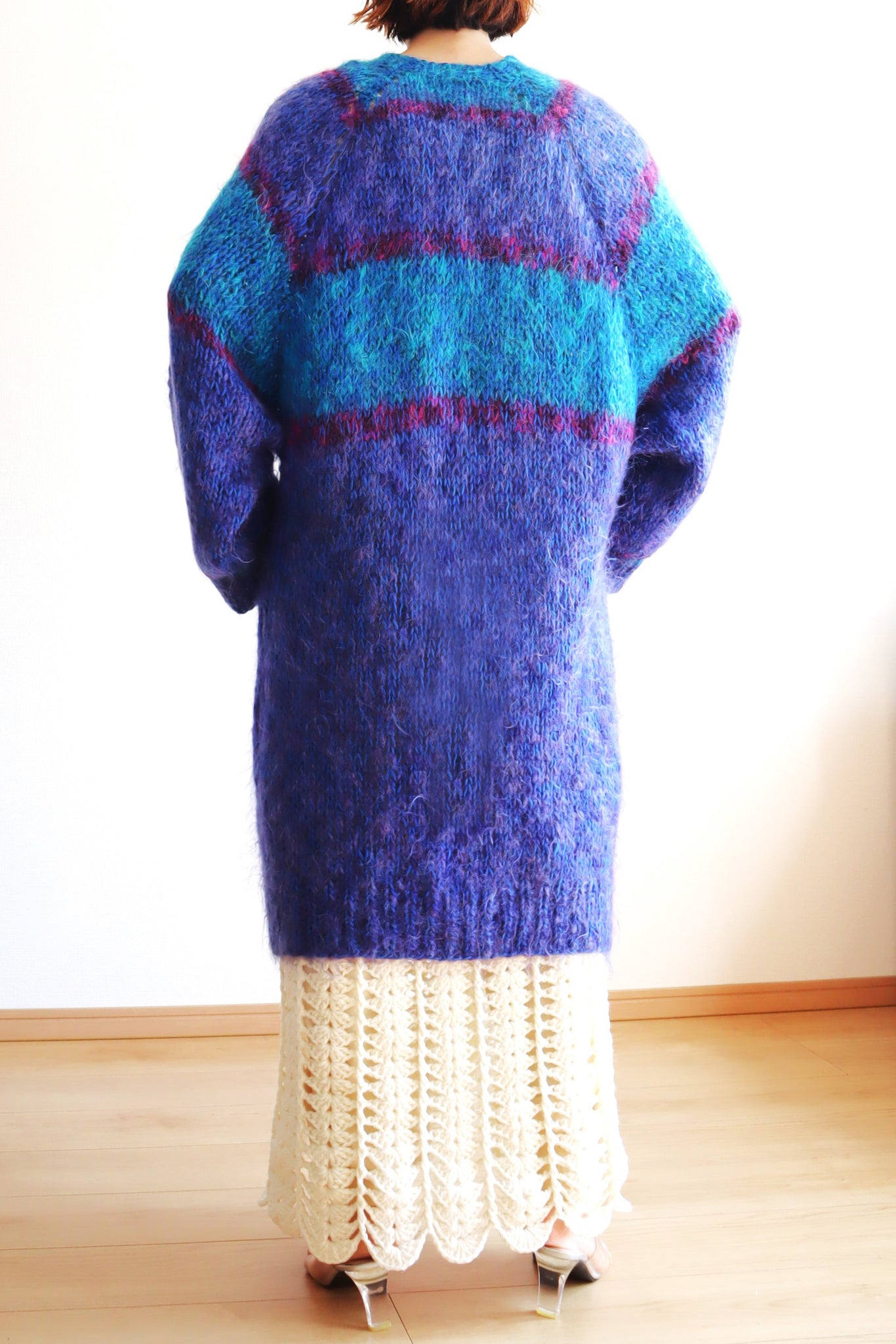 80s Blue Mohair Knit Coat