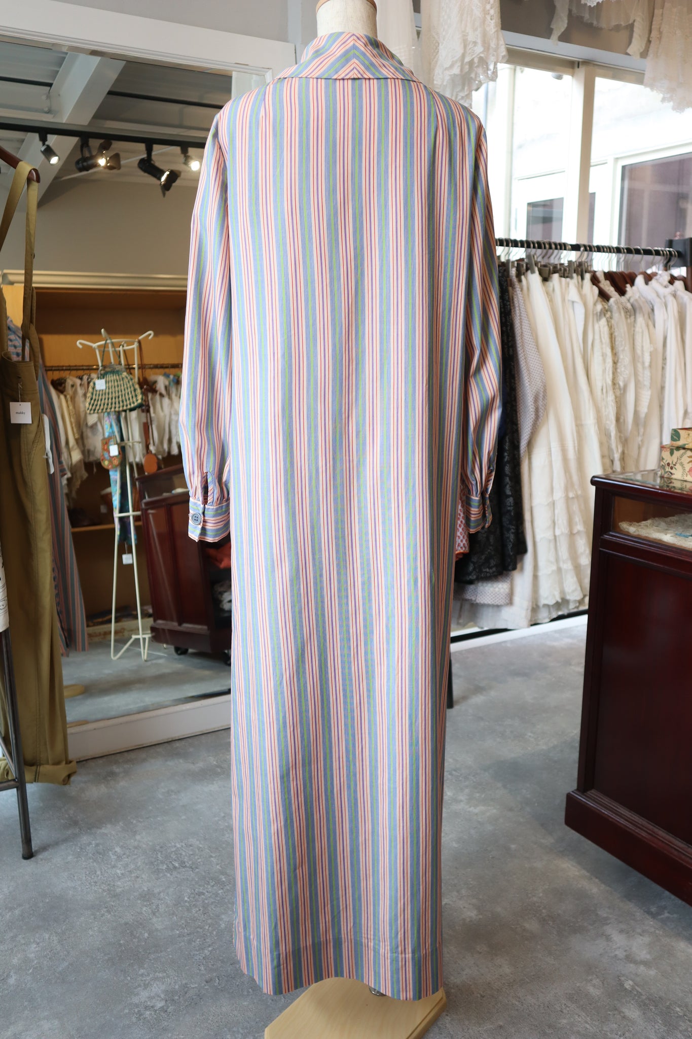 70s Multi Stripe Button Maxi Dress